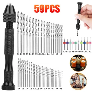 59x Precision Mini Micro Hand Twist Drill Bits Pin Vise Set Rotary Tools DIY Kit - Picture 1 of 9