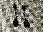 Vintage Givenchy Earrings Black Rhinestone 1.5" Drop