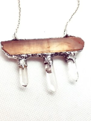 Tangerine Quartz And Quartz Crystal Statement Necklace Handmade - Image 1 of 4