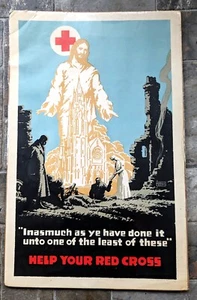 Vintage WWI Help Your RED CROSS Lithograph Poster by Hubert Chapin 22"x14" - Picture 1 of 4