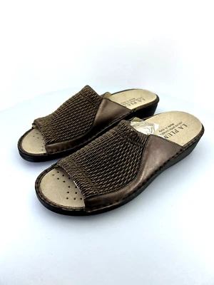 Sandalias de cuero LA PLUME para mujer talla 40 EU 9 - 9,5 EE. UU. bronce tejido elástico Foto 1 de 4