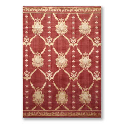 6' x 9' Couristan Hand Knotted Wool & Silk S.fine Damask Tibetan Area Rug Rust - Image 1 of 4