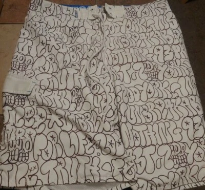 ZOO YORK Mens Boardshorts White & Brown Graffiti Billboard Message Size 34 #S003 Foto 1 de 4