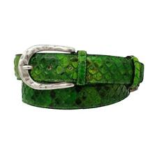 Cintura 3,5 cm in vera pelle di Pitone Verde con fibbia Vintage e fodera Nabuk