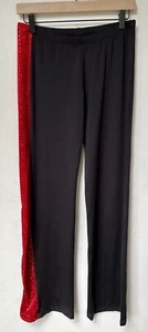 Dance Pants Black Red Sequins Flare Nylon Spandex Sz L Halloween Costume Jazz - Picture 1 of 7