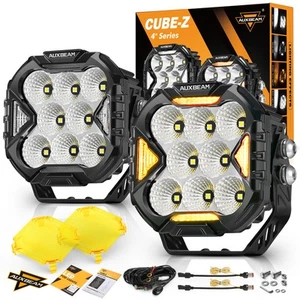 AUXBEAM 2x 4" LED Pods Work Light Bar Flood Driving Fog Amber Turn Lamp Offroad - Picture 1 of 12
