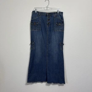 Style J Blue Medium Wash Denim Maxi Long Skirt Womens Size 30 Y2K Vintage - Picture 1 of 6
