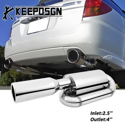 2.5'' Inlet Twin Loop Exhaust Muffler Resonator Tail Pipe Tip For Subaru Legacy - Image 1 of 4