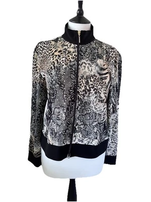 JOSEPH RIBKOFF .. Black/Grey Animal print elasticated sequin Zipped Jacket Sz 16 - Image 1 of 4