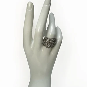 Solid Sterling Ornate Sparkling Cubic Zirconia Cocktail Art Deco Ring Sz. 6.75 - Picture 1 of 10