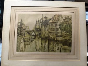 Vintage Kunst signiert Lithographie vom Künstler Bridge River Homes NoFrame - Bild 1 von 5