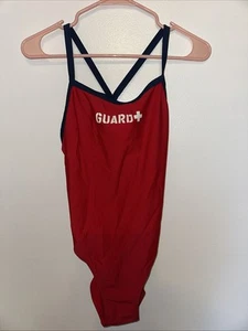 ClubSwim Womens Lifeguard Piped Thin Strap One Piece Swimsuit Red/Navy Medium - Picture 1 of 3