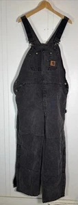 Vintage Carharrt Overalls 42x31 Bib R02BLK Union USA Double Knee Duck Insulated - Picture 1 of 12