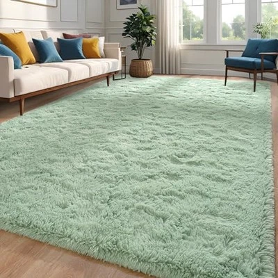 Alfombra Verde Salvia, Alfombra Suave de Felpa Esponjosa para Dormitorio, 5x8 Pies Verde Salvia Foto 1 de 4