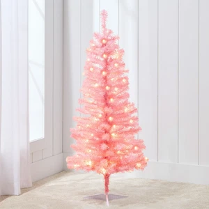 4FT Artificial Pink Xmas Christmas Tree w/Warm Light LED Holiday Home Decoration - Picture 1 of 4