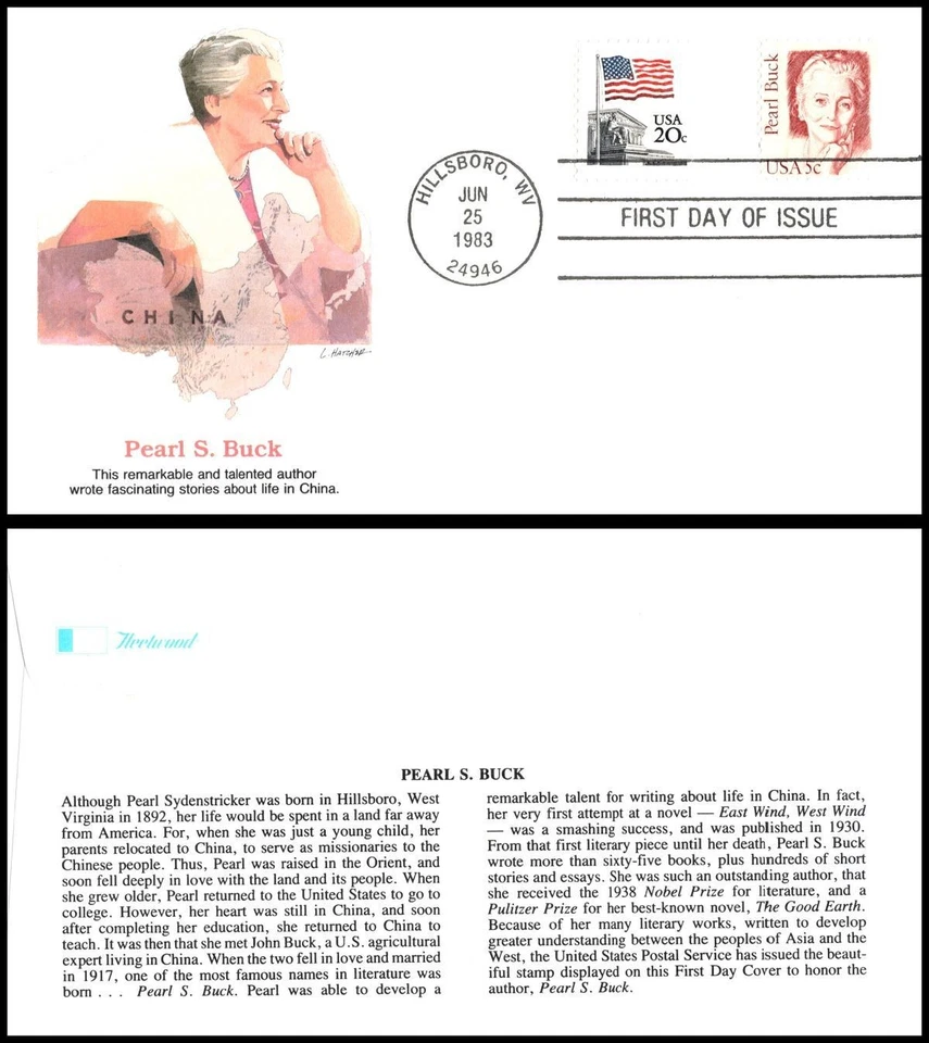 1983 Pearl S. Buck Sc 1848 FDC Fleetwood author Nobel China equality literature - Image 1 of 1