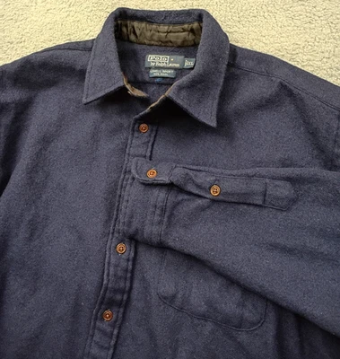 VTG Polo Ralph Lauren Men's Lowell Sport Button Up Shirt 100% Wool Navy Blue - Image 1 of 4