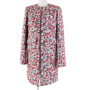 Louis Vuitton 18Ss Monogram Jacquard No Collar Zip-Up Long Coat Red Black 38 -Ue - Picture 1 of 11