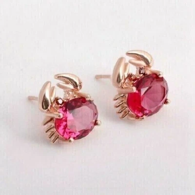 Crap Shape Stud Earring 2Ct Oval Cut Lab Created Pink Ruby 14K Rose Gold Plated - Image 1 of 4