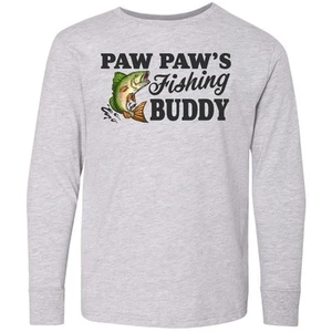 Inktastic Paw Paw's Fishing Buddy Youth Long Sleeve T-Shirt Kids Little Fish I - Picture 1 of 1