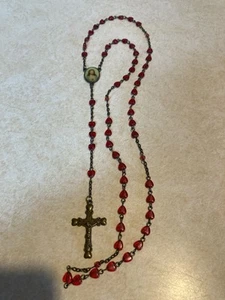 Vintage Catholic Religious 21” Red Heart Rosary Beads. - Picture 1 of 8