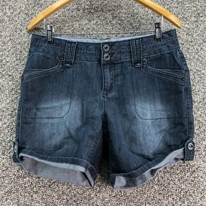 One 5 One Casual Cuffed Shorts Blue Stretch Womens Sz 6 Zip Pockets 5" Inseam - Picture 1 of 7