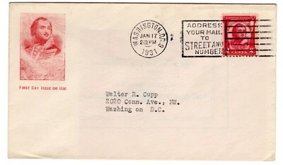 #690 Pulaski 1931 FDC - Planty #17 Gorham - 1st Day Washington DC - Image 1 of 2