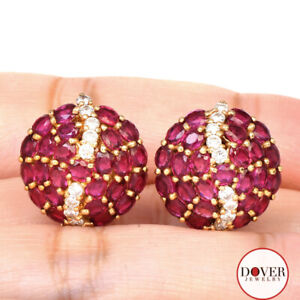 Estate Diamond 4.05ct Ruby 14K Gold Round Cluster Earrings 7.2 Grams NR
