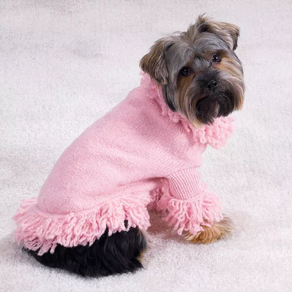 East Side Collection Stretch Knit Dog Sweater Fringe Soft Blossom Pink - Image 1 of 2