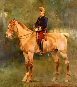 Oil painting jose cusachs y cusachs - a portrait of alfonso iii on horseback @@ - Picture 1 of 1