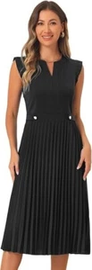 Allegra K Summer Dress Elegant Sleeveless V Neck A-Line Pleated Black Size: XS - Picture 1 of 19
