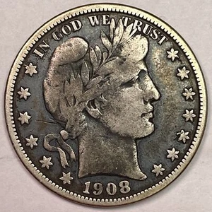1908-O Barber Half Dollar Very Fine VF Coin #16012 - Picture 1 of 3