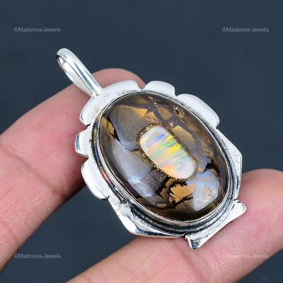 925 Silver Ethopian Opal In Boulder Opal Gemstone Daughter Bezel Artisan Pendant Foto 1 de 4