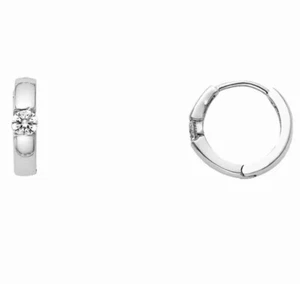 Pendientes de aro Huggie de oro blanco macizo de 14k mini aros Huggies de un solo color - Imagen 1 de 2
