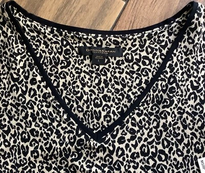 Donna Karan Sleep Gown Size L Modal Knit Short Sleeve in Tan Black Animal Print - Image 1 of 4