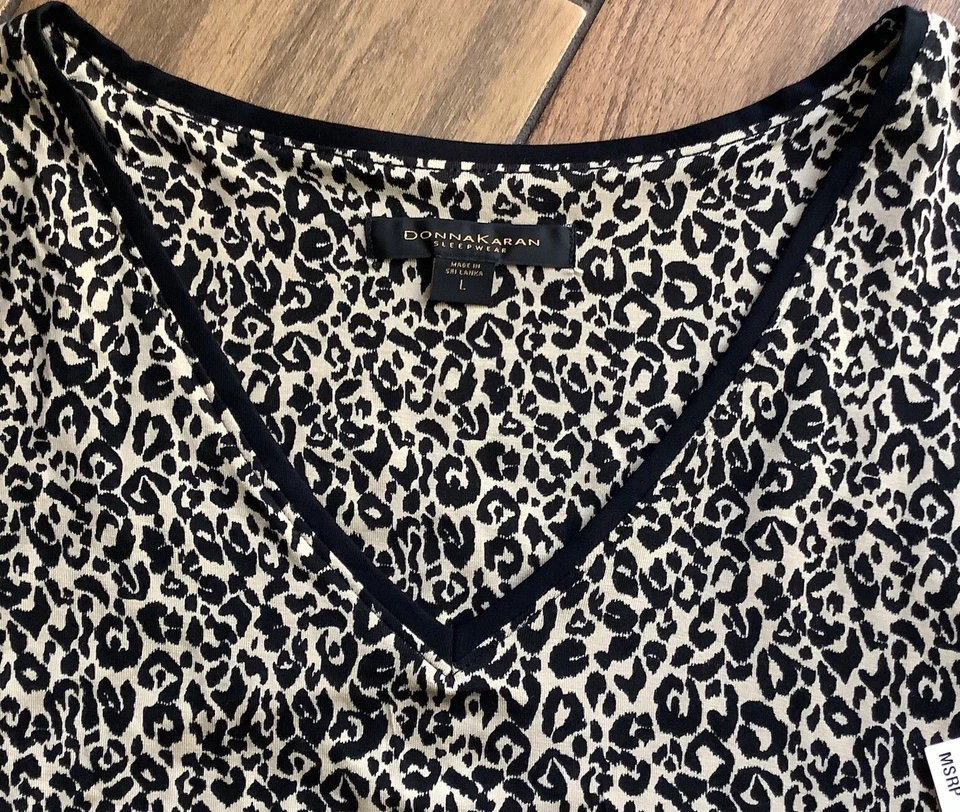 Vestido de Dormir Donna Karan Talla L Modal Tejido Manga Corta en Negro Tostado Estampado Animal Foto 1 de 4