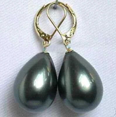 New Black South Sea Shell Pearl Water Drop 18KGP Leverback Hook Dangle Earrings - Image 1 of 3