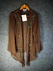 NEW BFA Classics Over Shirt Women's Size Petite 18P Brown Beaded Long Sleeve - Picture 1 of 8