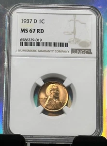 1937-D Lincoln Wheat Penny Cent 1C NGC MS 67 Red Wheat Reverse - Picture 1 of 2