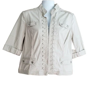 Dressbarn Damen Beige Kurzarm Shirt mit Schnürung Detail Größe L - Bild 1 von 15
