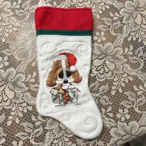 Giordano Sad Sam Puppy in Present Christmas Felt Stocking 15" Embossed - Picture 1 of 4