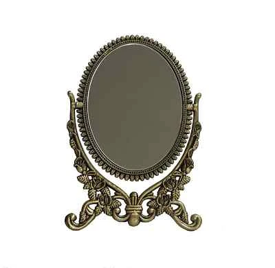 Swivel Mirror Antique Look Embossed Roses Pattern Oval 2-Sided - Image 1 of 4