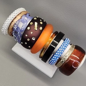 Bangle Bracelet Lot of 10 Vtg To Now Acrylic Wide Rhinestone Inlay - Picture 1 of 18