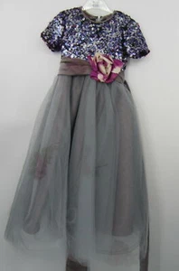 Little girls custom flower girl gown purple, grey,silver tulle 36 1/2" length - Picture 1 of 2