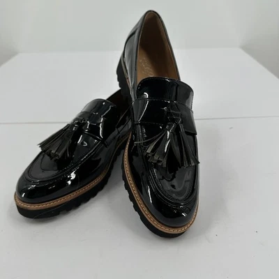Franco Sarto Womens Patent Leather Tassel Loafers Size 10M Old Money Chic Black - Image 1 of 4
