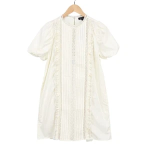 Abito pintuck J.Crew orlo pizzo avorio taglia small nuovo con etichetta - Foto 1 di 8