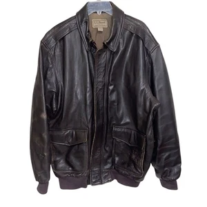 Chaqueta LL Bean Para Hombres XL Alta Piel de Cabra Cuero Bombardero Vuelo EE. UU. Aislante De Colección - Imagen 1 de 21