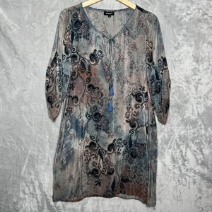 Tolani Tunika Top Damen klein blau rosa 100% Seide Boho Paisley Quaste Bauer - Bild 1 von 12