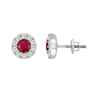 Women Earrings 1.75ct Round Ruby Natural Diamond 14k White Gold Red Halo Cluster - Picture 1 of 1