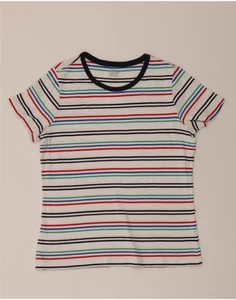LANDS END Womens T-Shirt Top UK 12 Medium White Striped Cotton DE68 - Picture 1 of 3